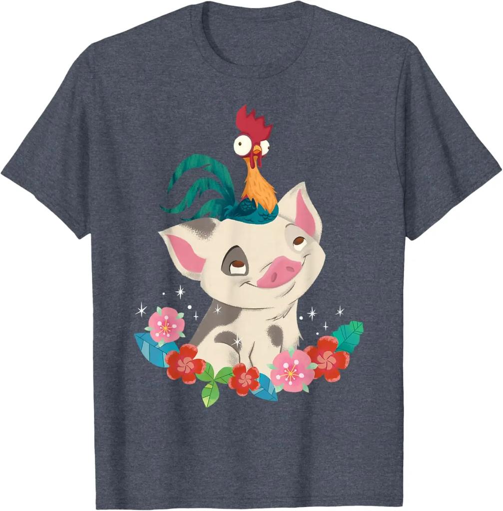 Hot Fashion Moana Hei Hei Rooster Pua Flowers Sketch Portrait T-Shirt S-4XL Four Seasons Gift Unisex