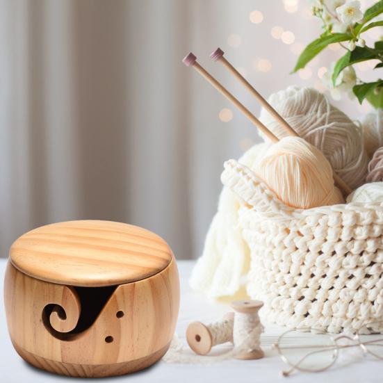 Ciotola per filati personalizzata per uncinetto Porta-uncinetto in legno personalizzato con coperchio Organizzatore multifunzionale per riporre oggetti artigianali Regali fatti a mano per