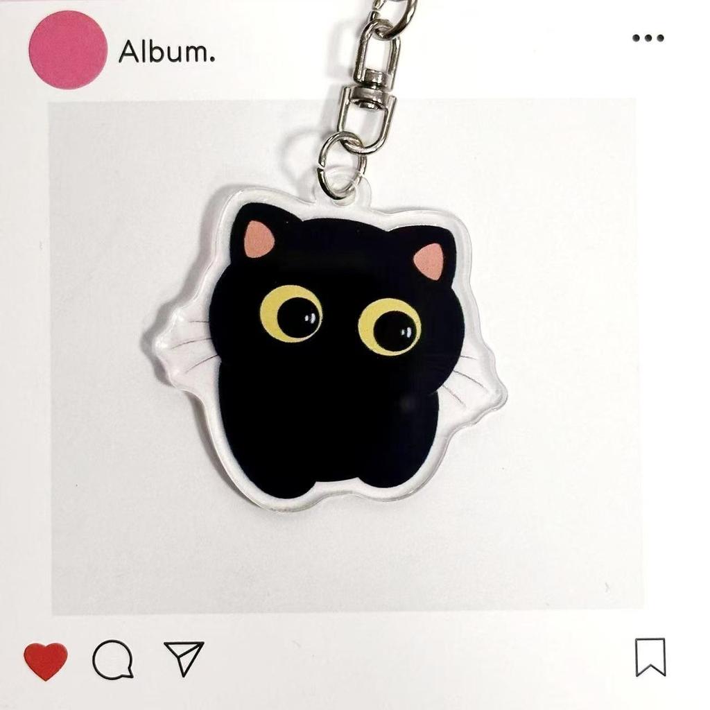 2D Zeichentrickkatze Acryl Schlüsselanhänger - Niedlicher Schwarzer Kater Rucksack Anhänger