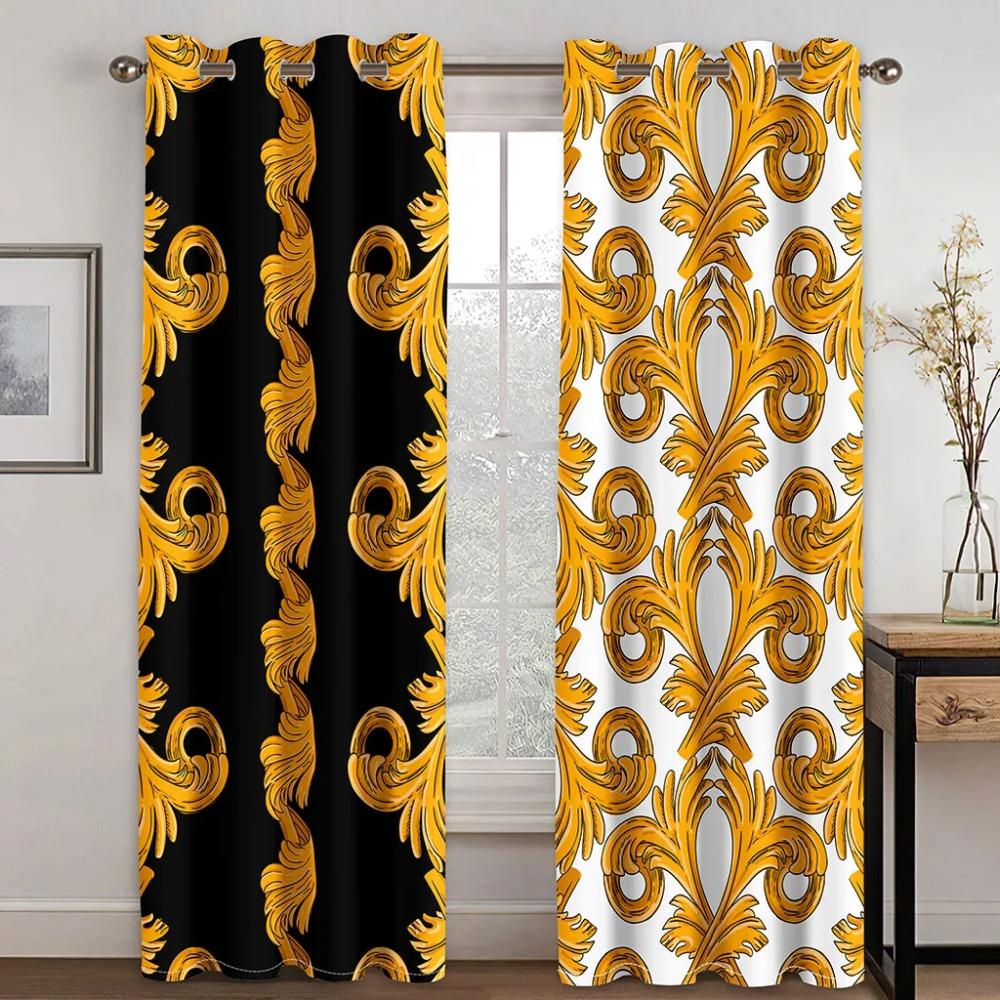Freie Shiping Billig Moderne Luxusmarke Schwarz Weiß Gold AbstractFashion2Pcs Schattierung Fenster Vorhang Für Wohnzimmer Schlafzimmer Dekor