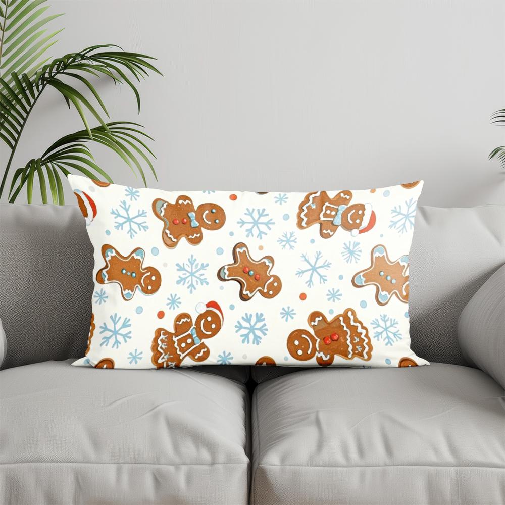 Home Decor Gingerbread & Snowflake Pillow Cover Suitable For Sofa Bedroom Car Pillow Cover Cushion Rectangular Back Cushion