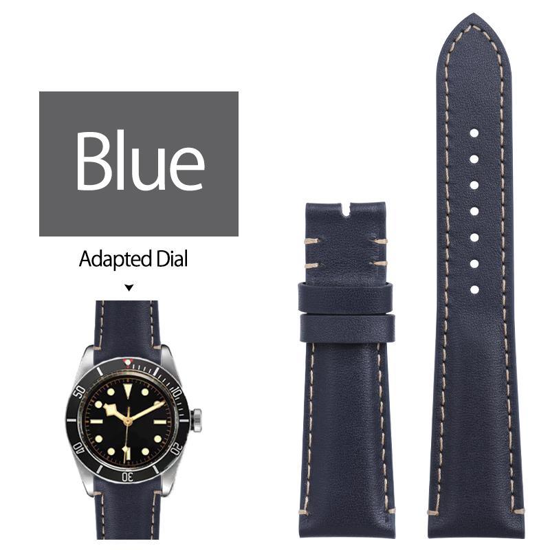 Soft Vintage Leather Watch Band 22mm For Tudor Strap Black Bay 1958 41mm GMT Pelagos Folding Buckle Black Brown Blue Wristband