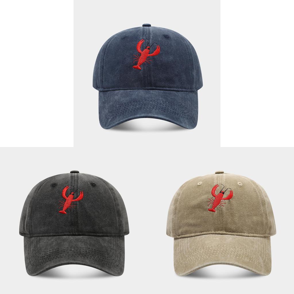 Vintage Lobster Embroidered Cotton Baseball Cap With Sun Protection For Outdoor Sports