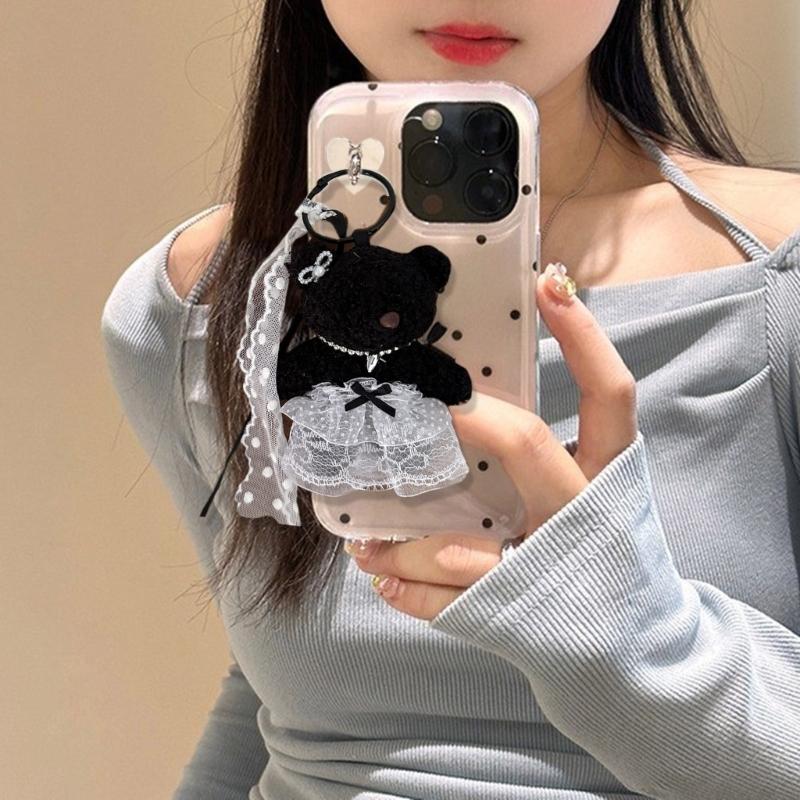 Elegant Plush Bear Keychain Charm Keyring Soft Furry Animal Pendant for Backpacks and Bags Fashion Accessory Decoration