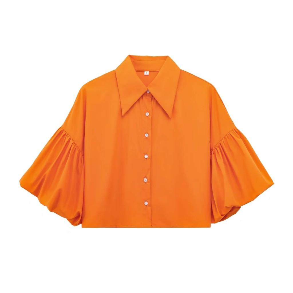 Classic Polyester Blouse With Bubble Sleeves For Women Spring Fashion
