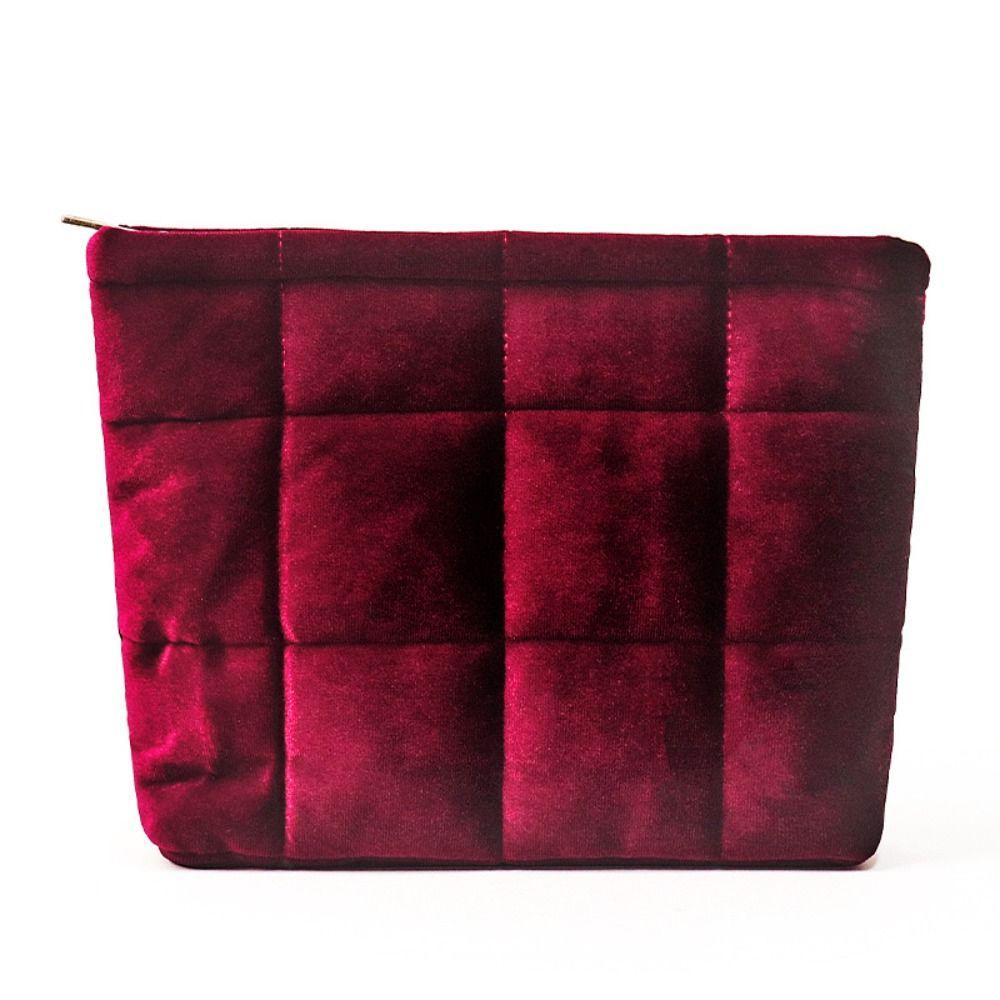 Fashion Velvet Cosmetic Bag Solid Color Large Capacity Quilted Storage Bag Lightweight Zipper Travel Toiletry Bag