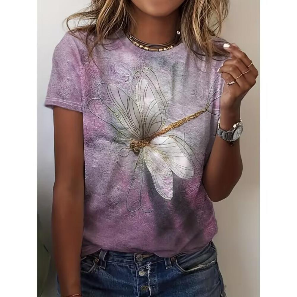 

New Women s Watercolor Floral Girl T-shirt, Round Neck Short Sleeve Artistic Casual Top M