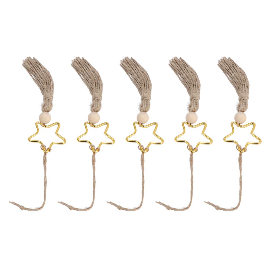 5 Pcs Star Tassel Hanging Ornament Elegant Wood Beads Jute Rope Tassel Decoration