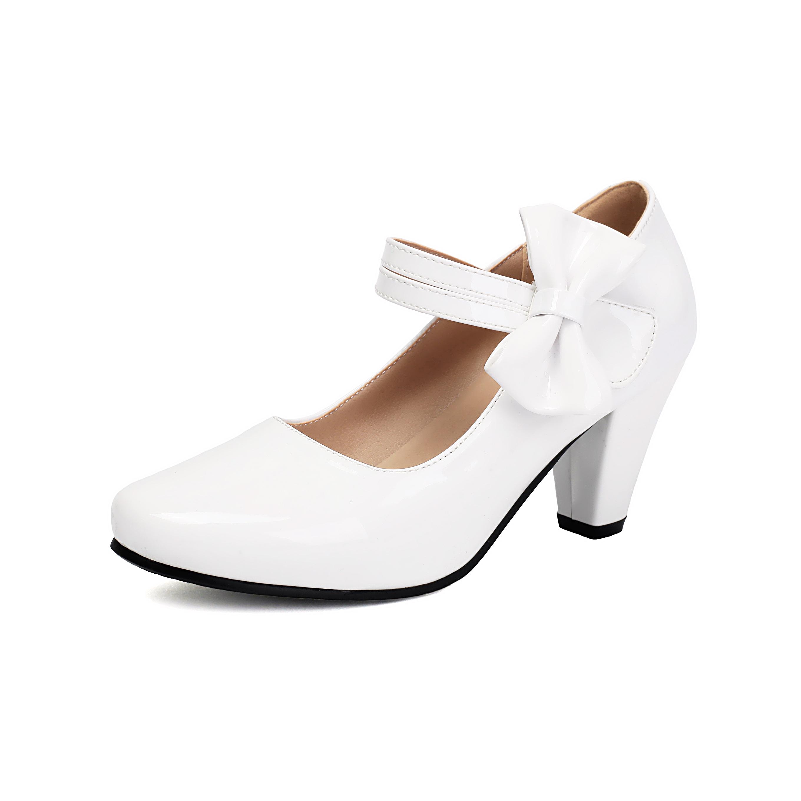 

FOREADA Women Patent Leather Pumps Round Toe Mary Janes Heels Thick High Heels Buckle Bow Ladies Fashion Shoes Sping Autumn Pink 46 33 белый