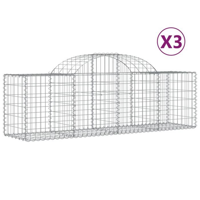 VidaXL Paniers à gabions arqués 3 pcs 200x50x60/80 cm Fer galvanisé, gabion, cage de gabion, panier de mur de gabion, mur de 3146279