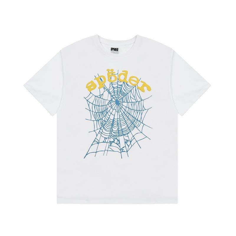 Foreign Trade Meichao Sp5der555555 Spider Web Printing Summer Loose Trend Men's and Women's Couples Short Sleeve T-Shirt Summer