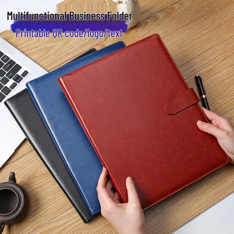 Multifunkční kožená složka A4 s deskami na dokumenty a klipem pro správu dokumentů