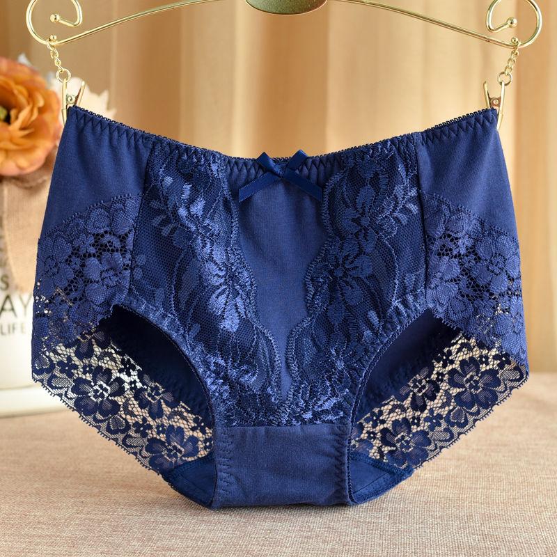 

Хлопковое нижнее белье средней посадки, женское сексуальное кружевное нижнее белье без следов с высокой талией, большие красные брюки в форме сердца, весна и осень XL синий