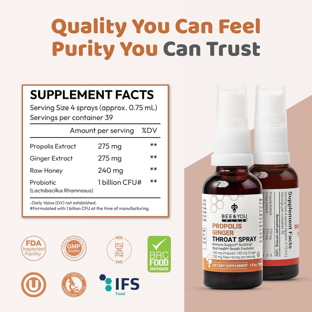 Propolis Raw Honey Throat Spray  with Ginger 30ml