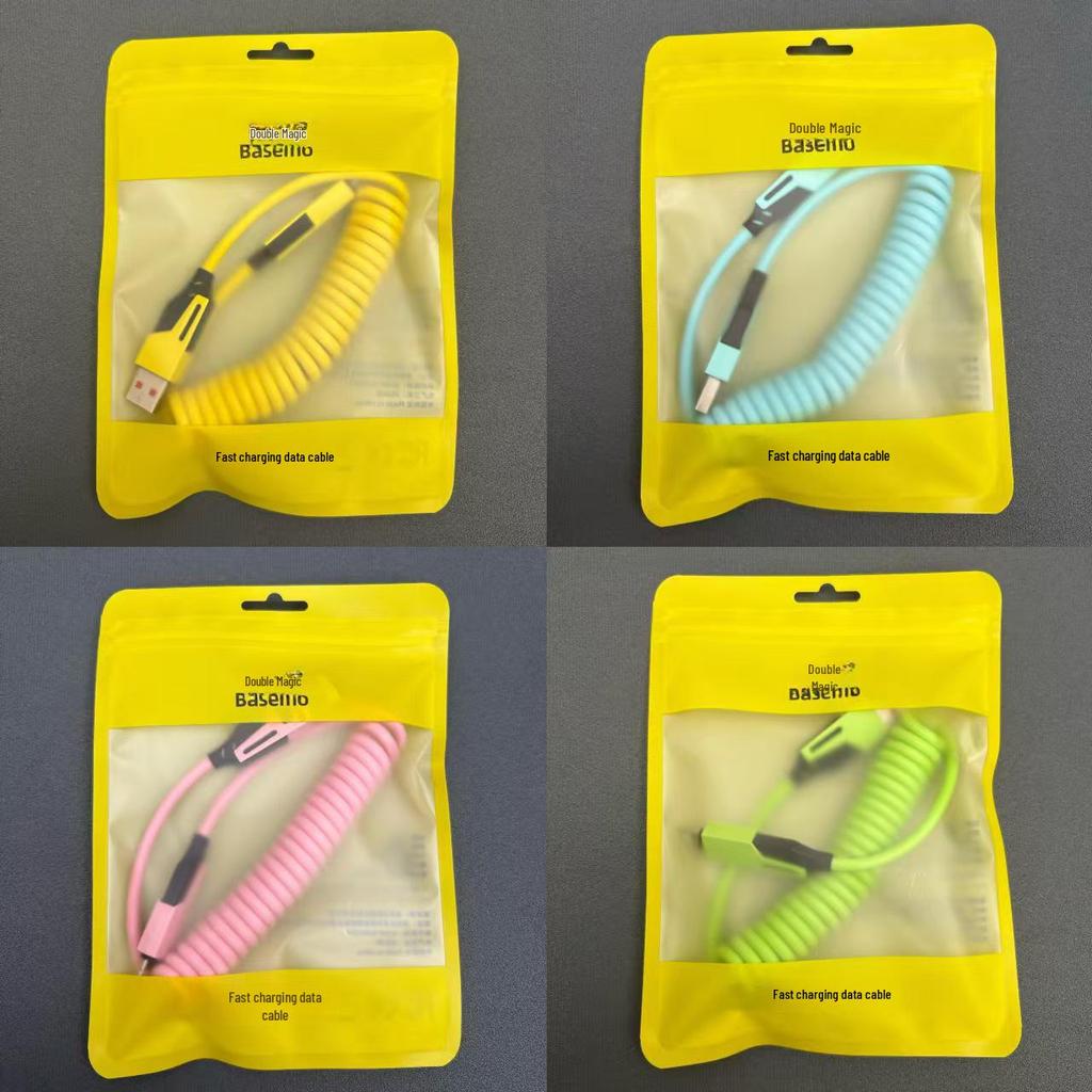 Double Magic Spring Telescopic 4-in-1 Cable: 65W/27W for iPhone 16 & Huawei