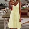 Women Dress Summer V Neck Sleeveless Hollow Out A-line Loose Backless Pure Applique Color Breathable Big Hem Vacation Sundress Beach Mini V-neck Short