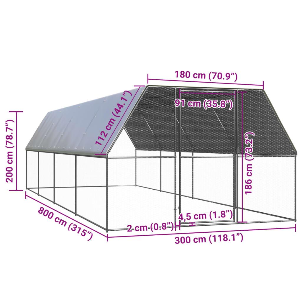Vidaxl Outdoor Chicken Coop, 3X8X2 M, Galvanized Steel
