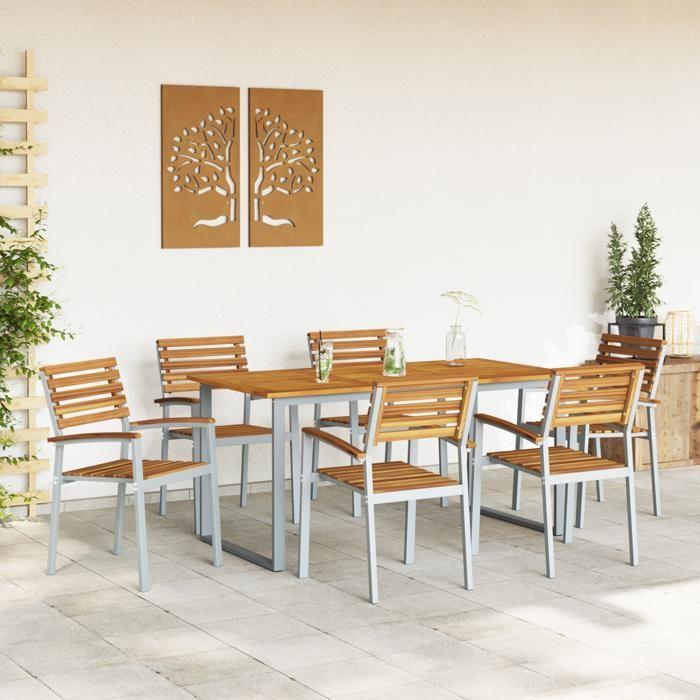 VidaXL Ensemble de salle à manger de jardin 7 pièces en bois d'acacia massif et métal 3284346