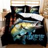 Pike Fish Bedding Striped Bass Big Pattern Hunting And Fishing Themed Duvet Cover For Kids Boys BedRoom Decorations For Teens