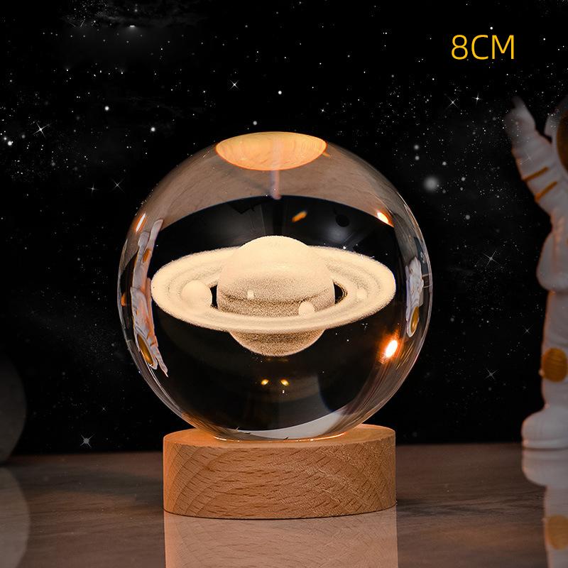 8cm 3D Crystal ball Crystal Planet Night Light Laser Engraved Solar System Globe Astronomy Birthday Gift Home Desktop Decoration