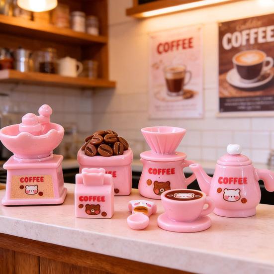 Dollhouse Miniature Coffee Bar Accessories Mini Resin Coffee Maker Machine Cup Jar Pot Figurine for Pretend Play Dollhouse Kitchen Ornaments