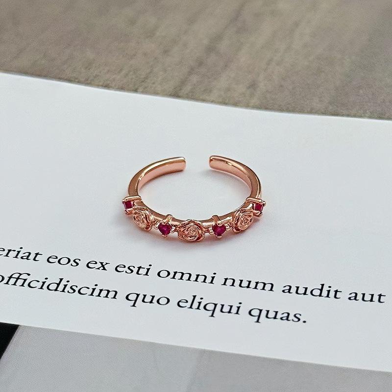 Rose Gold Retro Personality Full Of Diamonds Zir*****Pen Ring Light Luxury Exquisite Niche Design High-End Female Adjustable opening