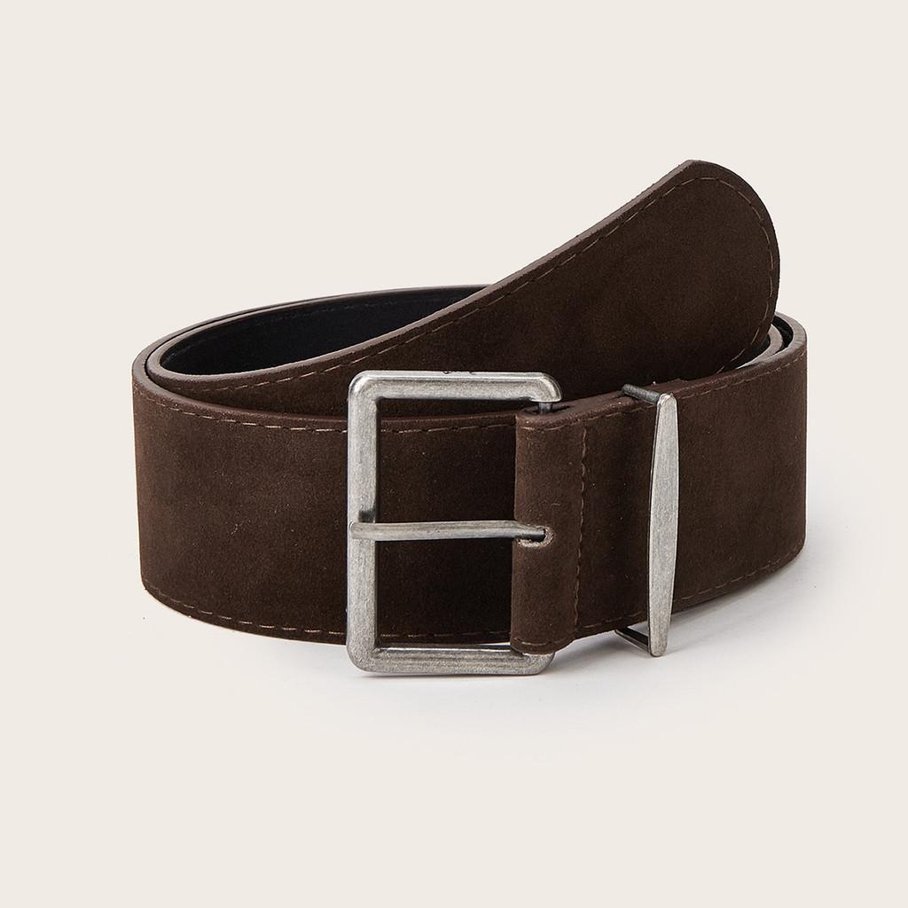 Solid Color Simple Suede Square Buckle Decoration Women Casual Belt Daily For