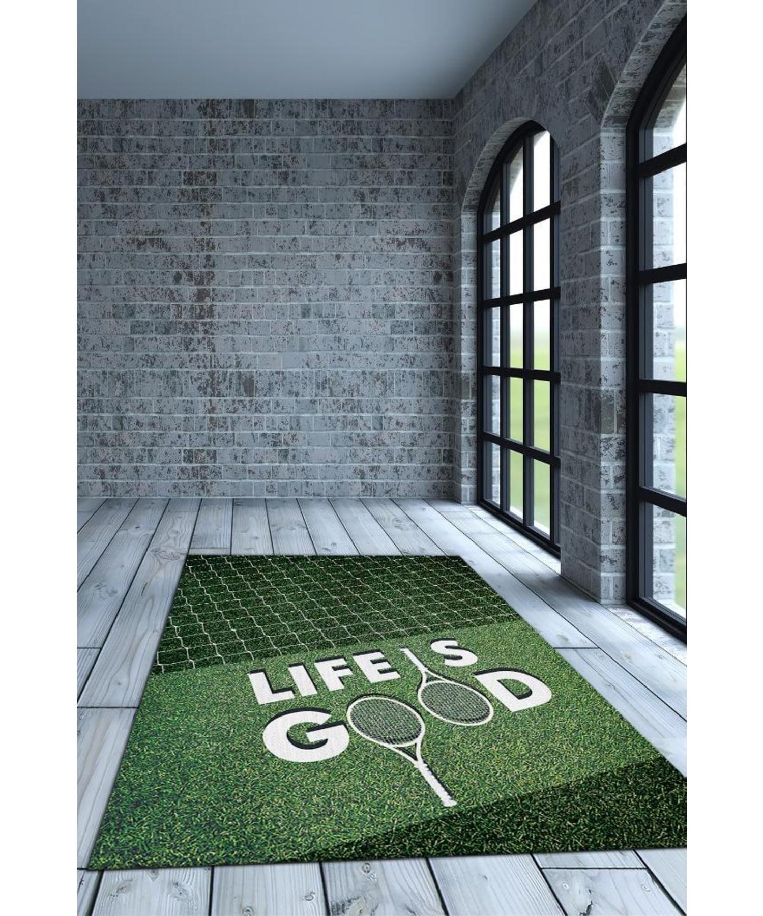 

Life With Tennis Beautiful Cotton Woven Base Washable Non-Slip Decorative Tennis Lover Rug