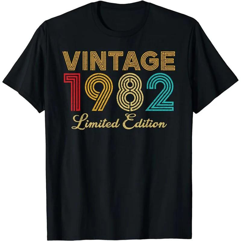 Mens Graphic Print Cotton T-Shirt 1982 Born Streetwear Tee Casual Short Sleeve