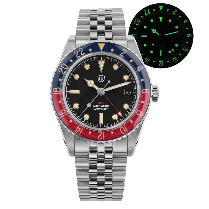 Watchdive WD6542 Luxury Watch NH34 Mechanical Movement Bubble Ball Sapphire Crystal BGW9 Night Light 10Bar Waterproof 38mm GMT