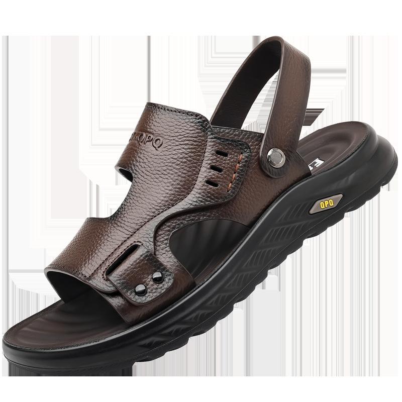 

Летняя новая пляжная обувь мужские сандалии кожаные дышащие сандалии с открытым носком мужская обувь двойного назначения повседневные сандалии из коровьей кожи 44 темно-коричневого