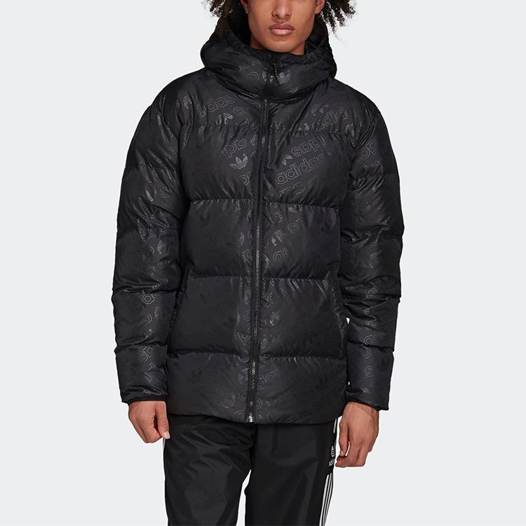 Adidas Originals Trefoil H Down Jacket Reversible Full Print Warm Hooded Outerwear Men Outerwear Black ED5839