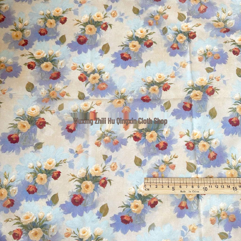 100% Cotton Digital Print Vintage Floral Fabric for Women's & Children's Dresses, Pajamas, Homewear, Bags
