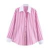 European and American Style, New Women's Fashion, Stylish Color-blocking Cuff Striped Loose Shirt 3564080