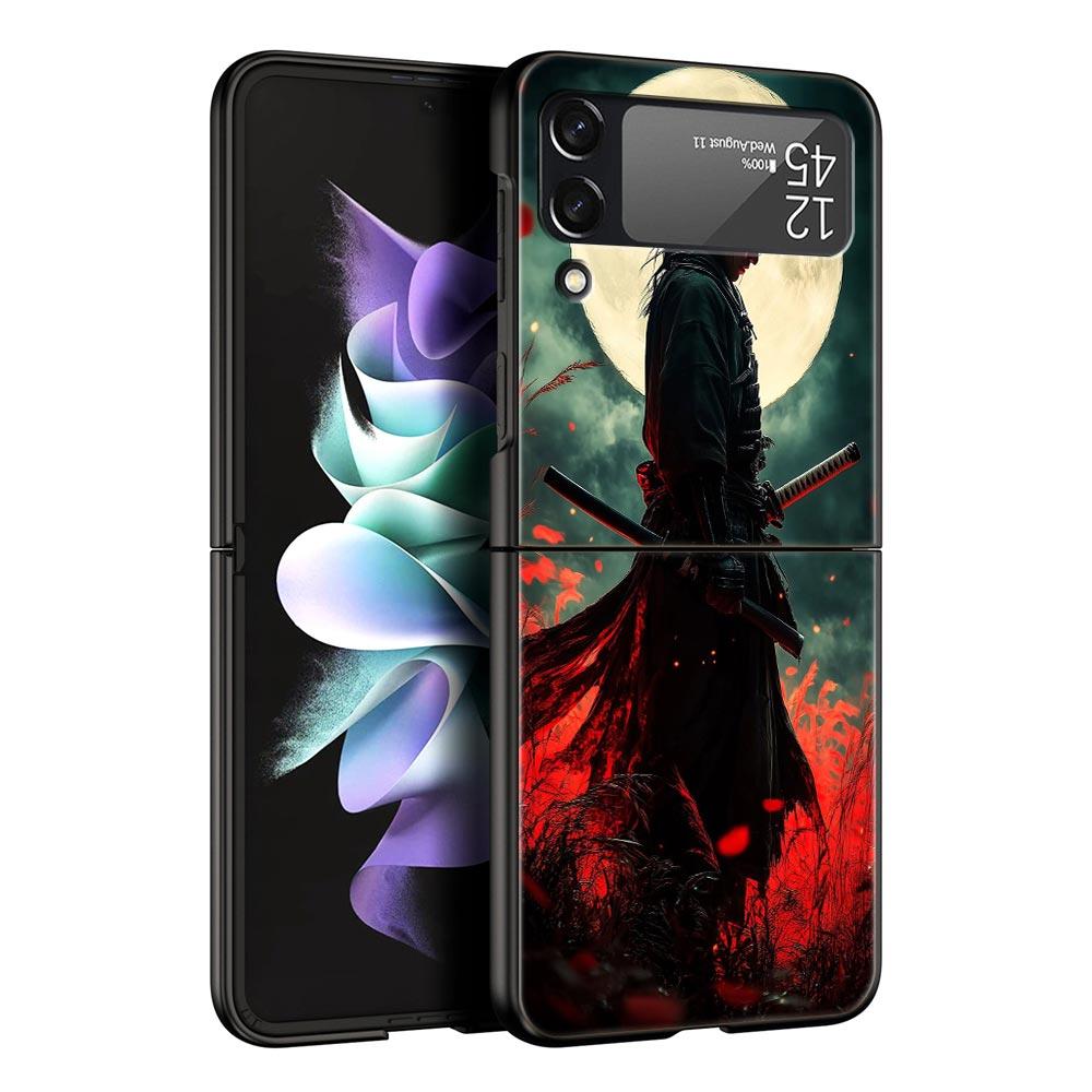 Phone Case for Samsung Galaxy Z Flip 3 4 5 6 7 Folding Shell For Samsung Z Flip4 Flip5 PC Hard Cover Japanese Bushido Samurai