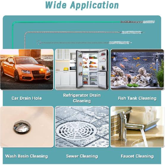 4Pcs Auto Sunroof Drain Cleaning Tools, 118/59 Inch Flexible Brush Long Pipe Cleaners, Tube Cleaning Brush Slim Dredging Tool for Car, Refrigerator,