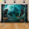 Halloween Backdrop Full Moon Scary Night Castle Trees Pumpkin Lantern Photography Background Kids Adult Family Party Decor WH-01