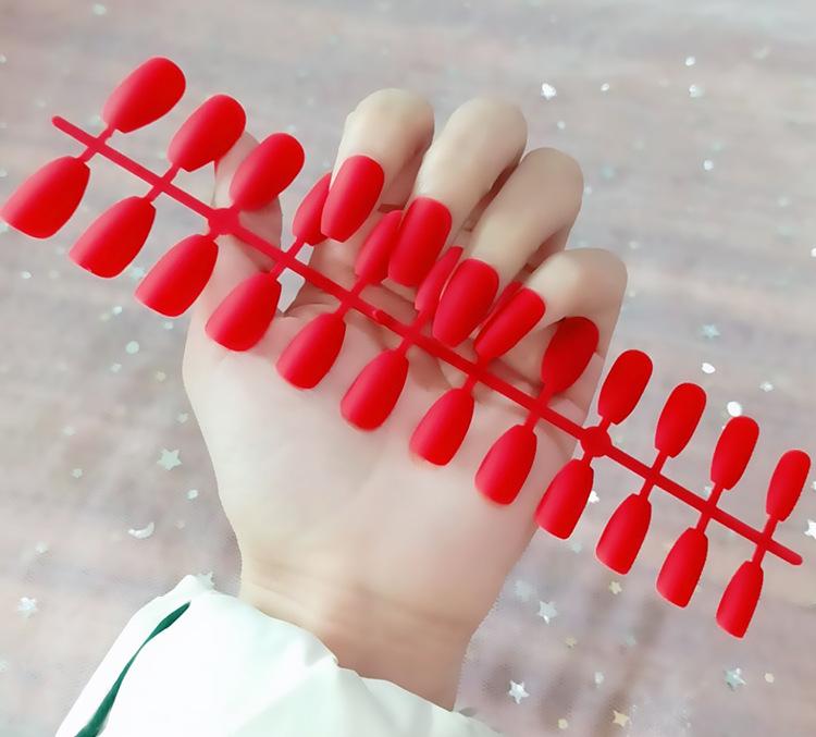 24pcs/set DIY Quick Nails Matte Frosted Long T Solid Color False Nails Multi-color Strips Finished Wear Manicure
