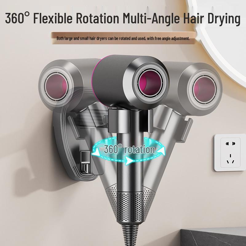 No-Drill Suction Cup Hair Dryer Holder and Storage Rack