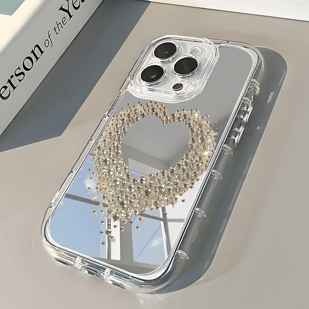 Sweet And Cool Heart Pattern Back Mirror Phone Case For iPhone 17 16 15 14 13 12 11Pro Max X XR XS Air 7 8 Plus Shockproof Cover