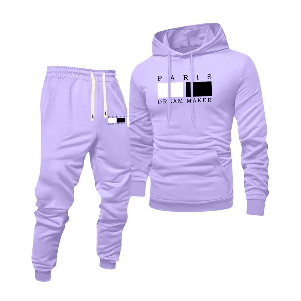 Men's Printed Hooded Sweatshirt And Sweatpants Casual Sports Suit