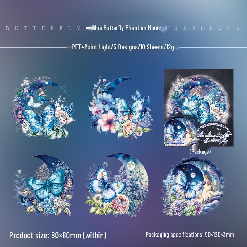 Moonlit Butterfly Series Stickers: Crystal Dot Light Journal Materials in 6 Styles