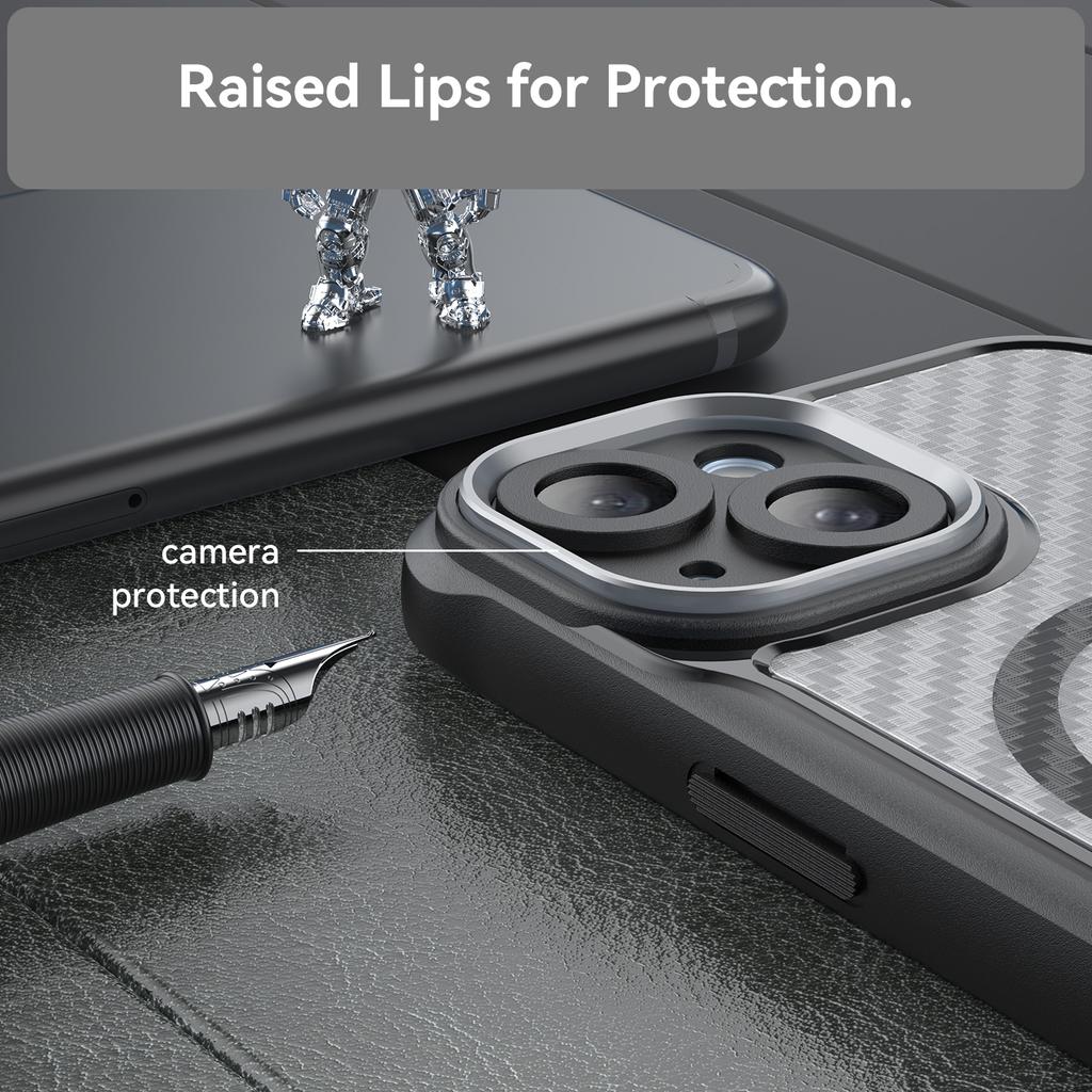 For iPhone 15 Case Compatible with MagSafe Carbon Fiber Texture TPU+PC Phone Cover
