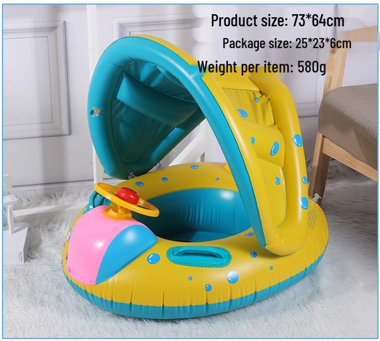 Large Toddler Boat-Themed Swimming Ring with Canopy & Steering Wheel