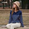 Women's V-Neck Striped Long-Sleeve Top LFTS4CL63