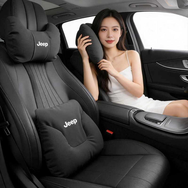 Suede Car Soft Headrest Neck Support Seat Waist Pad Lumbar For Jeep Grand Cherokee Wrangler Gladiator Compass Renegade Wagoneer ALO1