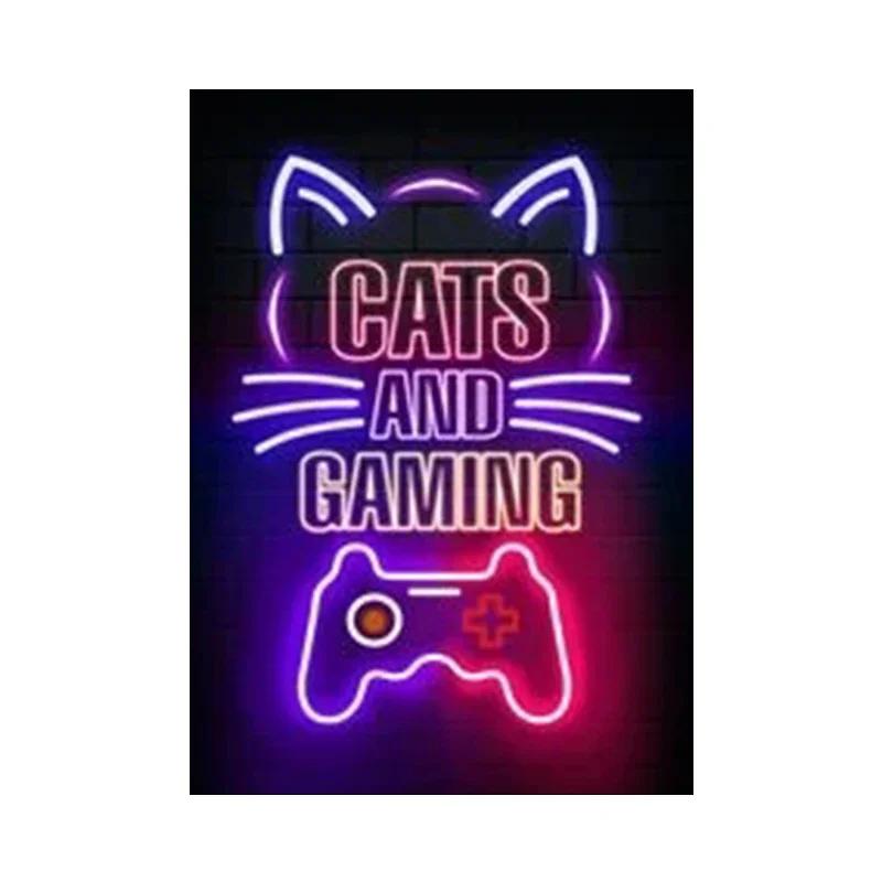 Nordic Cats And Gaming Neon Art Posters and Prints Canvas Painting Wall Pictures for Boys Game Room Wall Decor Home Decor