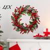 Self Adhesive Winter Ornaments Christmas Wreath Wall Stickers, Red Berries And Pine Cones Garland Decals, Berry Leaf Decorations Waterproof