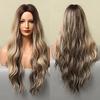 Fashionable Wigs Lady - Long Curly Hair, Big Waves, Gradient Color, Synthetic Fiber Headband Wigs