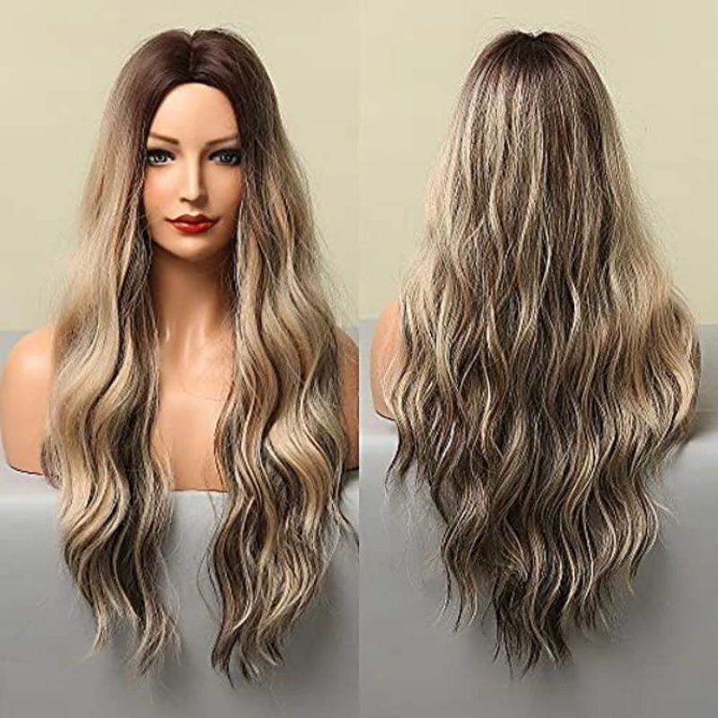 Fashionable Wigs Lady - Long Curly Hair, Big Waves, Gradient Color, Synthetic Fiber Headband Wigs